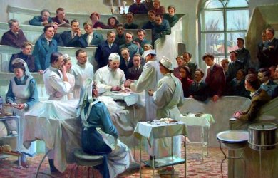 «Показательная операция в клинике Пирогова». Художник неизвестен. Образовательный центр WETLAB | «Показательная операция в клинике Пирогова». Художник неизвестен.
